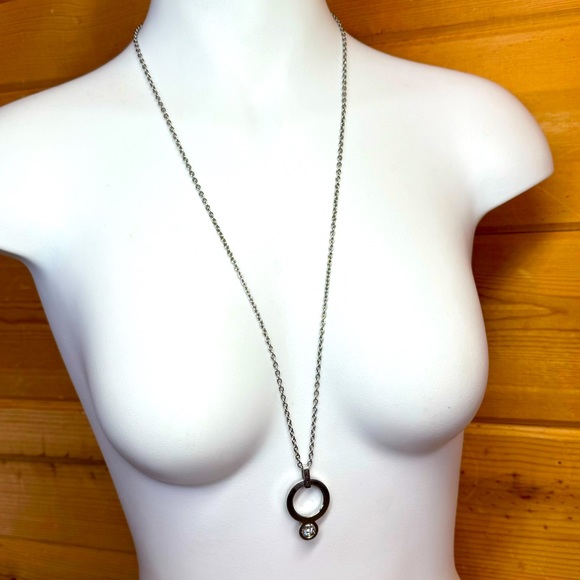 EDBLAD Crystal, silver steel heavy long necklace circle sparkly abstract unique - Picture 3 of 7